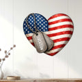 Patriotic veteran wall decor displayed on a white paneled wall above a console