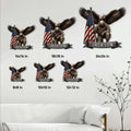 Veteran metal sign size guide showing the patriotic soldier, eagle, and American flag design in multiple sizes