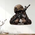 Veteran metal wall sign displayed on a light wood-paneled wall in a home decor setting