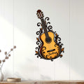Ornate guitar wall sign displayed on a light paneled wall in a stylish living space