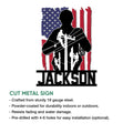 Lineman metal sign shown with cut-metal construction and a bold utility worker design