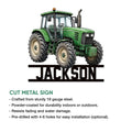 Green tractor cut metal sign shown with a clean silhouette design and indoor or outdoor display details