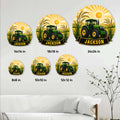 Tractor metal sign size guide showing six round size options from 8 by 8 to 24 by 24 inches