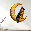 German Shepherd moon wall decor displayed on a light paneled wall in a home setting