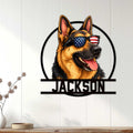 Patriotic German Shepherd wall sign displayed as statement decor in a bright home interior