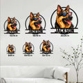 German Shepherd metal sign size guide showing six square size options in a living room setting