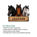 Horse metal sign feature graphic showing three horse portraits and cut metal sign construction details