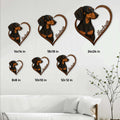 Dachshund heart metal sign shown in multiple size options as a wall decor sizing guide
