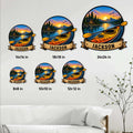 Kayak metal sign size guide showing multiple square size options displayed in a bright living room
