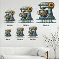 Baking sign size guide showing floral stand mixer designs in 8, 10, 12, 14, 18, and 24 inch options