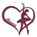 Close-up of a maroon heart-framed ballerina silhouette showing the graceful ballet wall art design