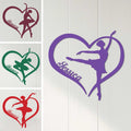 Heart-shaped ballet metal sign featuring a ballerina silhouette in multiple color options on a light wall