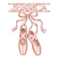 Custom ballet metal sign featuring pink pointe shoes and a flowing satin bow