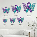 Suicide prevention ribbon metal sign size guide showing available square dimensions from 8 by 8 to 24 by 24 inches