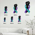 Suicide prevention awareness ribbon metal sign size guide showing options from 8 by 8 to 24 by 24 inches
