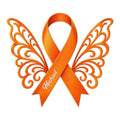 Orange Multiple Sclerosis awareness ribbon metal sign with ornate butterfly wings