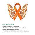 Orange MS awareness ribbon wall sign shown as a cut metal design with decorative wings