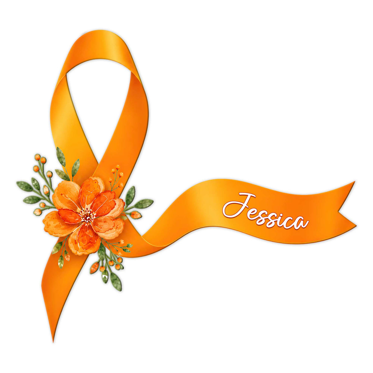 Orange Multiple Sclerosis awareness ribbon metal sign with floral accents and a custom design