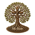 Tree of Life metal sign with leafy branches, intertwined roots, and a rustic cross-inspired family design