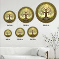 Celtic Tree of Life metal sign size guide showing round designs in six available dimensions