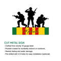 Vietnam Veteran cut metal sign shown with a feature infographic highlighting its wall display design and use options