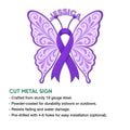 Purple butterfly Cystic Fibrosis awareness ribbon displayed as a cut metal sign