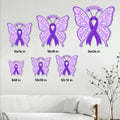 Cystic Fibrosis butterfly metal sign size guide showing six available square sizes
