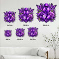 Cystic Fibrosis purple ribbon metal sign size guide showing six available square dimensions