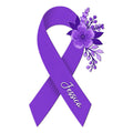 Purple cystic fibrosis awareness ribbon metal sign adorned with a detailed floral arrangement