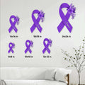 Cystic fibrosis floral ribbon metal sign shown in multiple sizes on a light interior wall