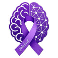 Purple Alzheimer's awareness metal sign featuring a brain design and intertwined purple ribbon