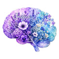 Floral Alzheimer's awareness brain metal sign with purple and blue flowers and puzzle piece accents