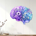 Floral dementia awareness brain wall sign displayed on a light paneled interior wall