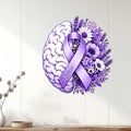 Alzheimer's awareness floral ribbon sign displayed as purple wall decor in a bright home setting