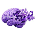 Purple Alzheimer's awareness metal sign featuring a puzzle-piece brain and awareness ribbon