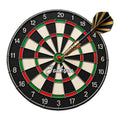 Custom dart board metal sign with a black, red, and green target and a gold-accented dart