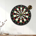 Dart board wall sign displayed on white paneling as game room or home bar decor