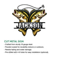 Largemouth bass fishing sign shown with a cut metal sign feature overview