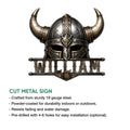 Viking horned helmet metal sign shown with cut-metal construction and indoor or outdoor decor details