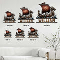Viking metal sign size guide showing multiple square size options for the dragon longship wall design
