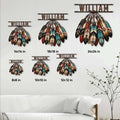Native American feather metal sign shown in multiple size options from 8 by 8 to 24 by 24 inches