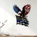 Patriotic police eagle wall sign displayed on a light wood-paneled wall in a home interior