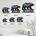 Bear metal sign size guide showing available square sizes from 8x8 inches through 24x24 inches
