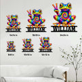 Frog metal sign size guide showing available square dimensions from 8 by 8 to 24 by 24 inches