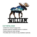 Moose metal sign product feature graphic showing the mountain wildlife design and cut metal construction