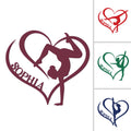 Heart-shaped gymnastics metal sign featuring a rhythmic gymnast silhouette with multiple color options shown