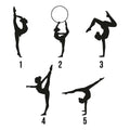 Style selection guide showing five alternative gymnast silhouette poses for the metal sign design