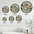 Beach house metal sign size guide showing round wall decor options from 8 to 24 inches