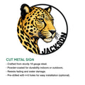 Cheetah metal sign feature graphic showing the cut animal portrait design and wall display format