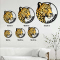 Cheetah metal sign size guide showing multiple scale options displayed together in a living room